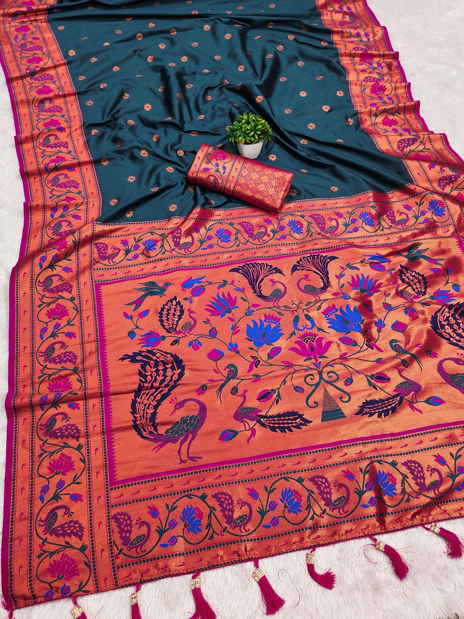 Coin paithani soft silk zari weawing meenakari  Wholesale saree market in Delhi