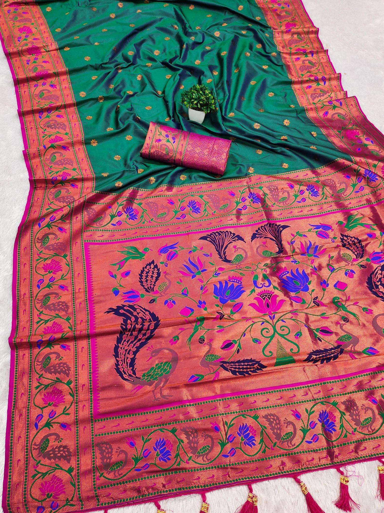 Coin paithani soft silk zari weawing meenakari  Wholesale saree market in Delhi