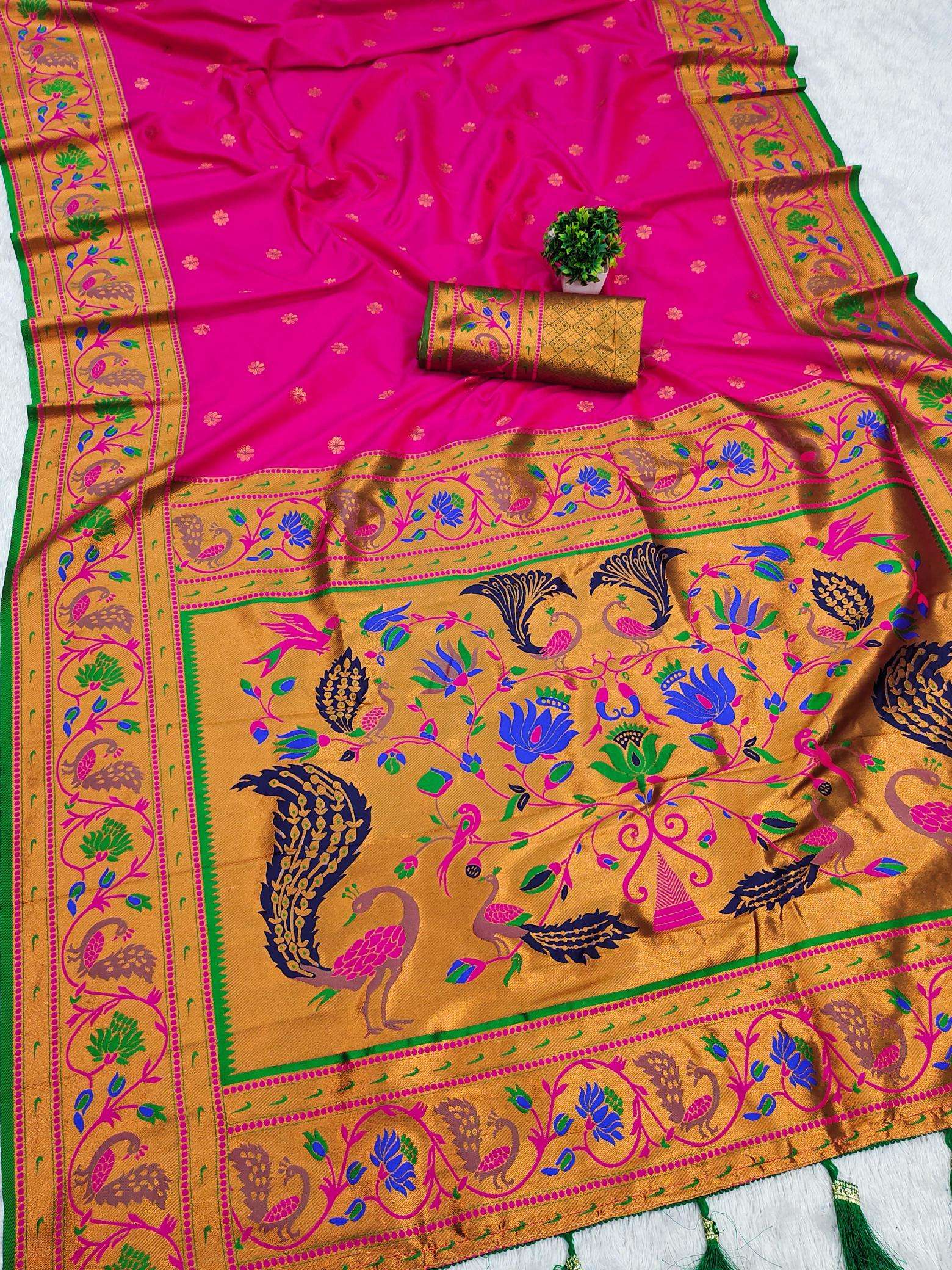 Coin paithani soft silk zari weawing meenakari  Wholesale saree market in Delhi