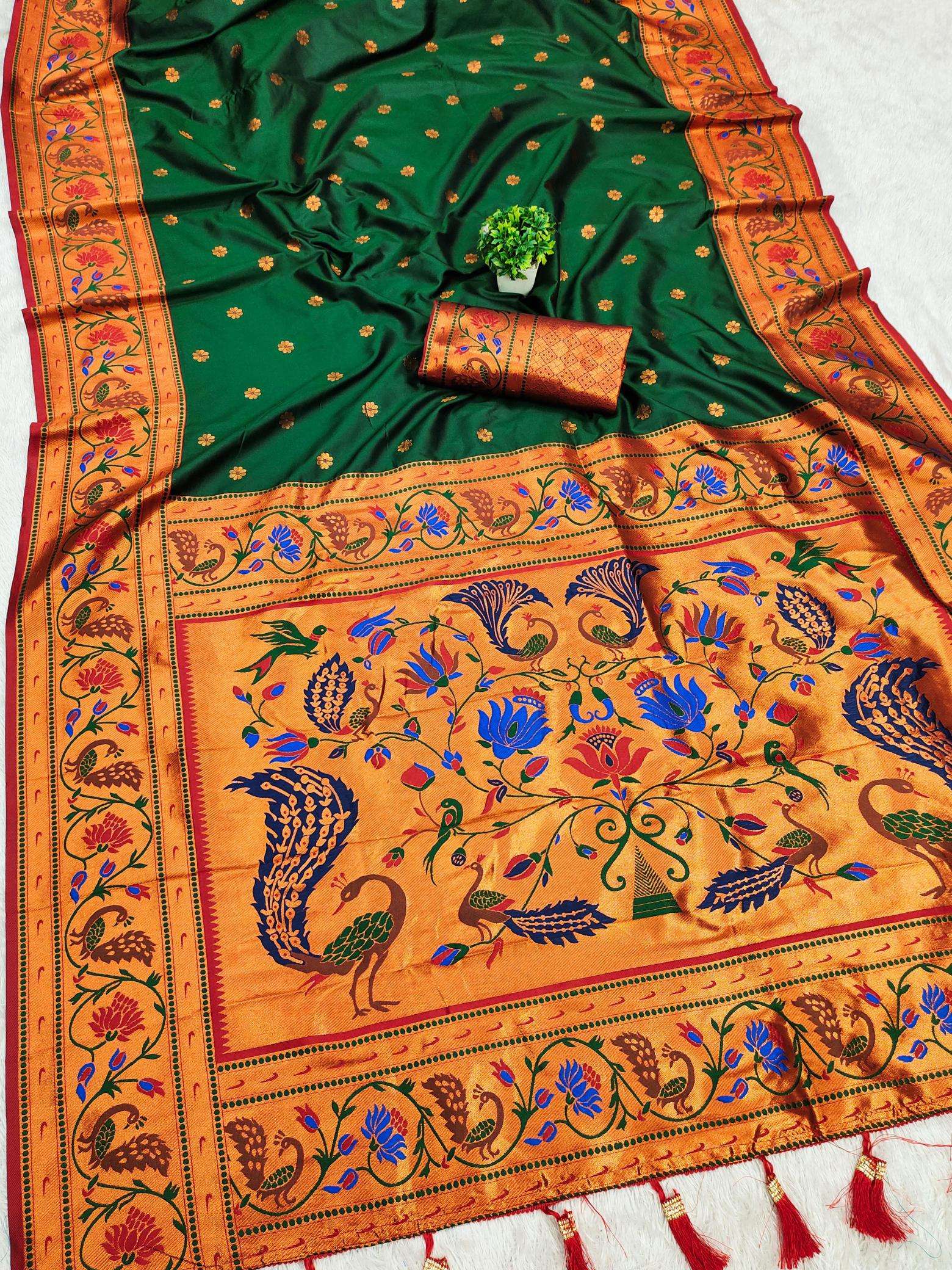 Coin paithani soft silk zari weawing meenakari  Wholesale saree market in Delhi