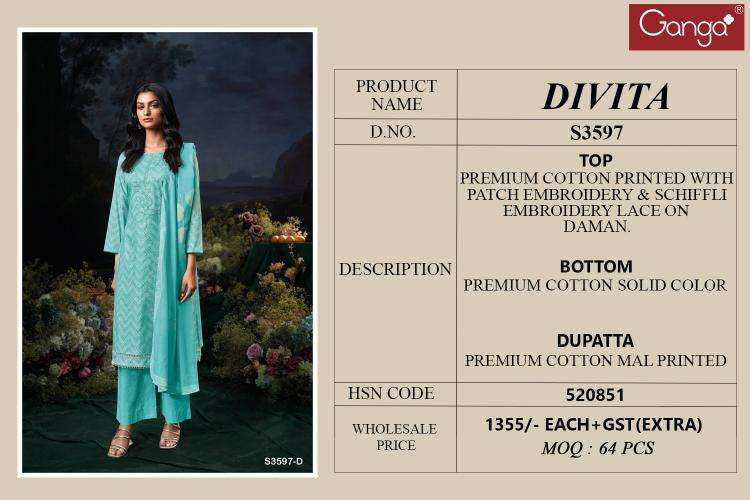 Ganga divita 3597 Surat dress materials online