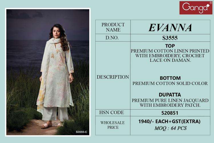 Ganga evanna 3555 Wholesale dress materials in Surat