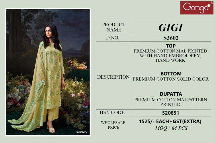 Ganga gigi 3602 Dress materials wholesale supplier