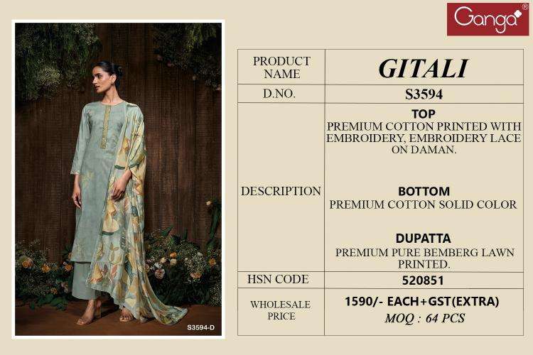 Ganga gitali 3594 Dress material manufacturers in Mumbai