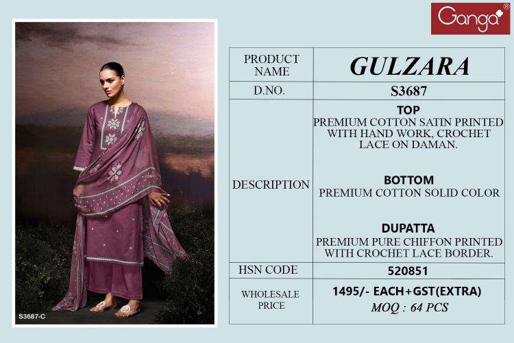 Ganga gulzara 3687 Designer dress materials in Mumbai