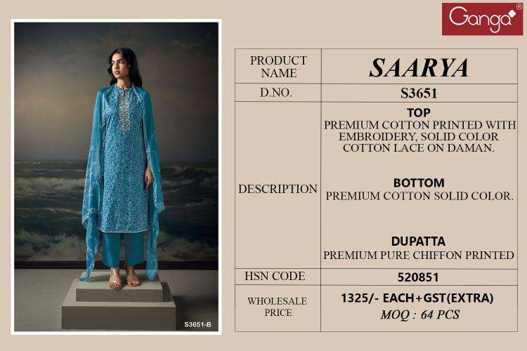 Ganga saarya 3651 Dress material suppliers in Delhi