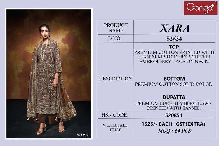 Ganga xara 3634 cotton printed Bulk dress materials suppliers