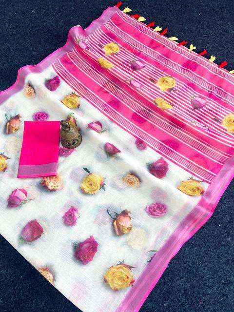 GC soft lenin silver zari patti Saree wholesale market prices in India