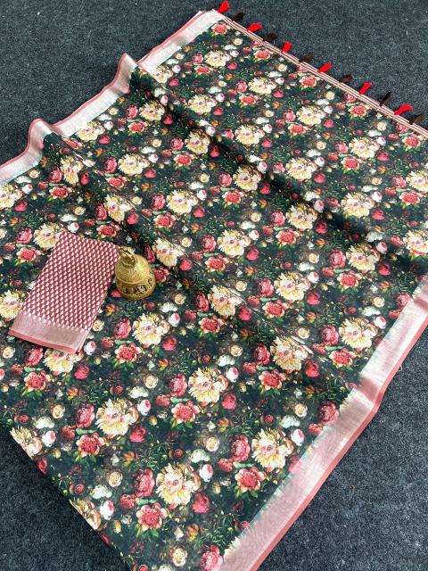 GC soft lenin silver zari patti Saree wholesale market prices in India
