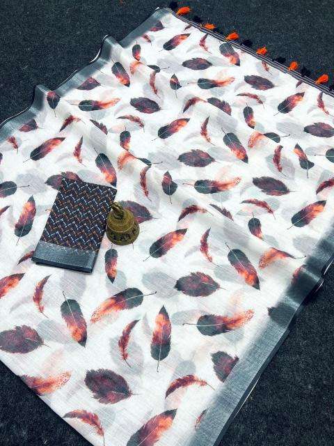 GC soft lenin silver zari patti Saree wholesale market prices in India