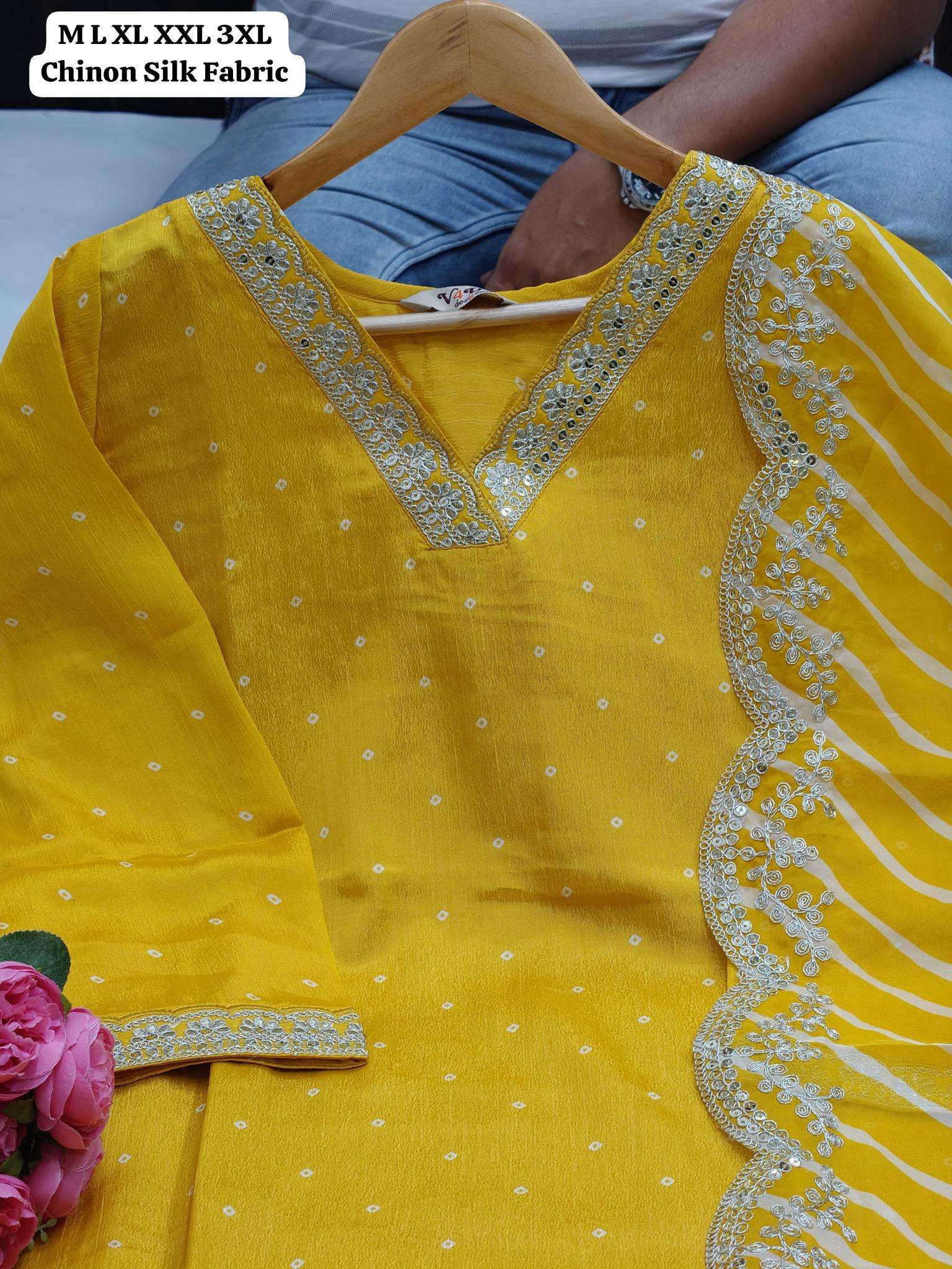 Karma chinon silk v neck 3 indian kurti