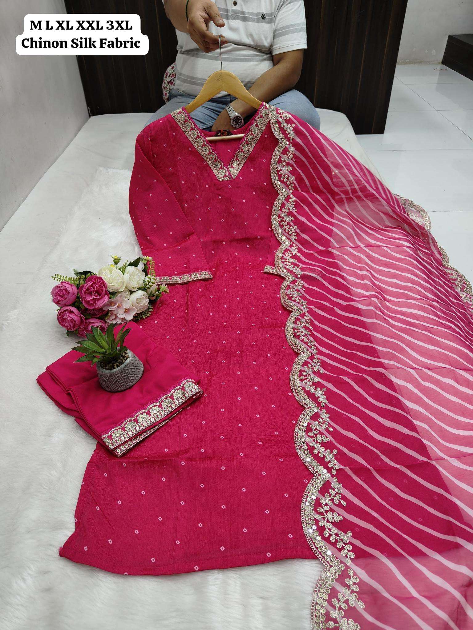 Karma chinon silk v neck 3 indian kurti