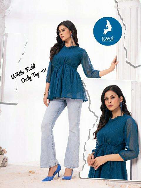 Kaya kurti white field indian kurti tunic tops