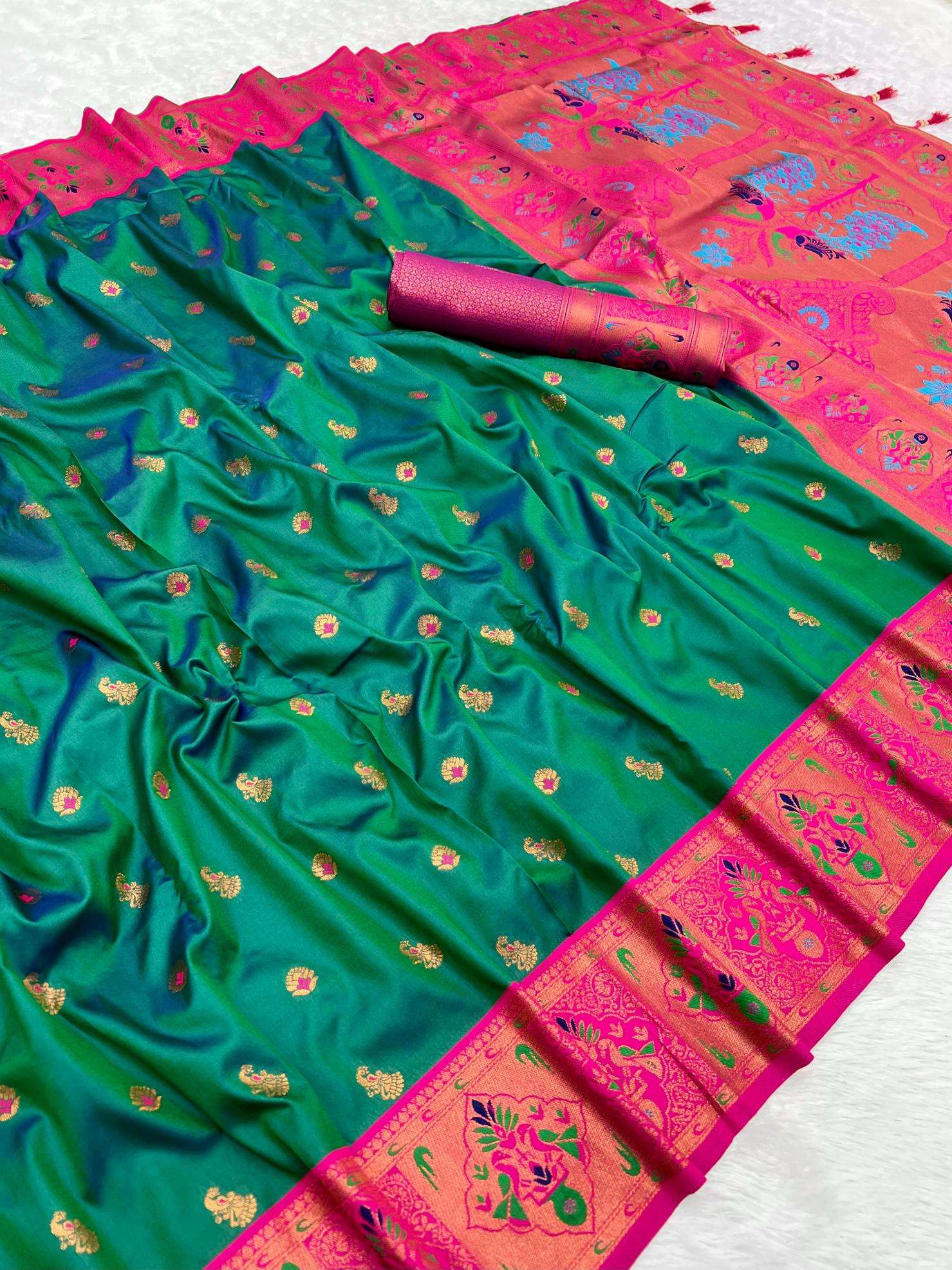 Kiva paithani soft silk with zari weawing meenakari saree wholesale in Kolkata
