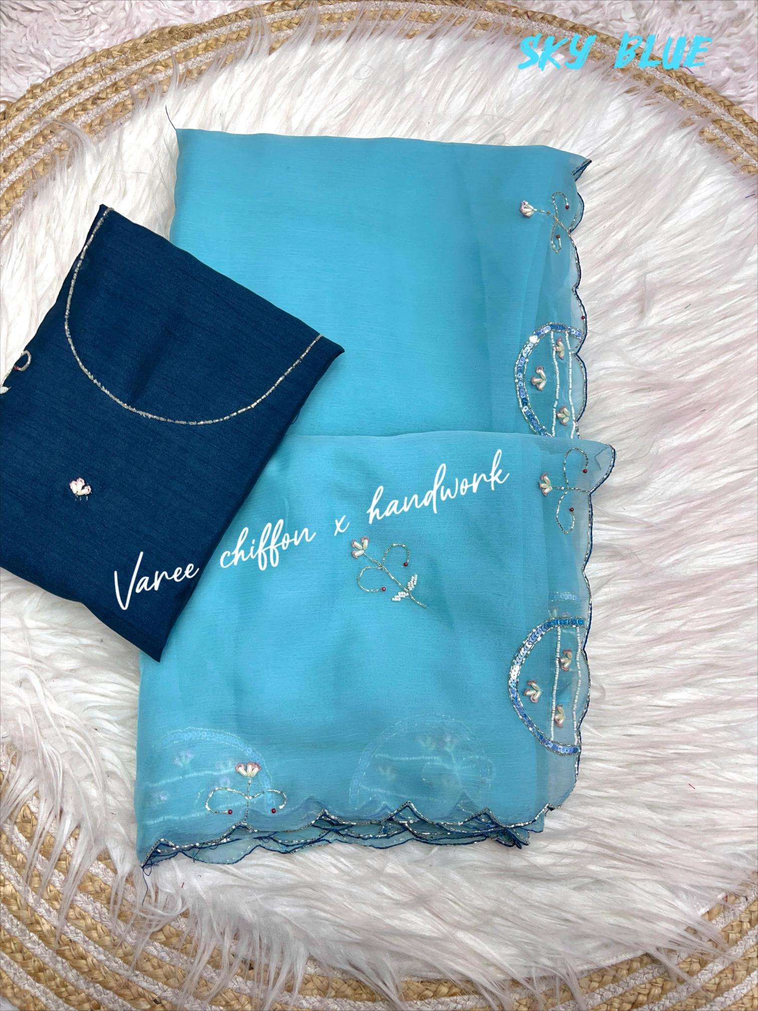Mahaveer silks varry chiffon handwork Saree manufacturers in Mumbai