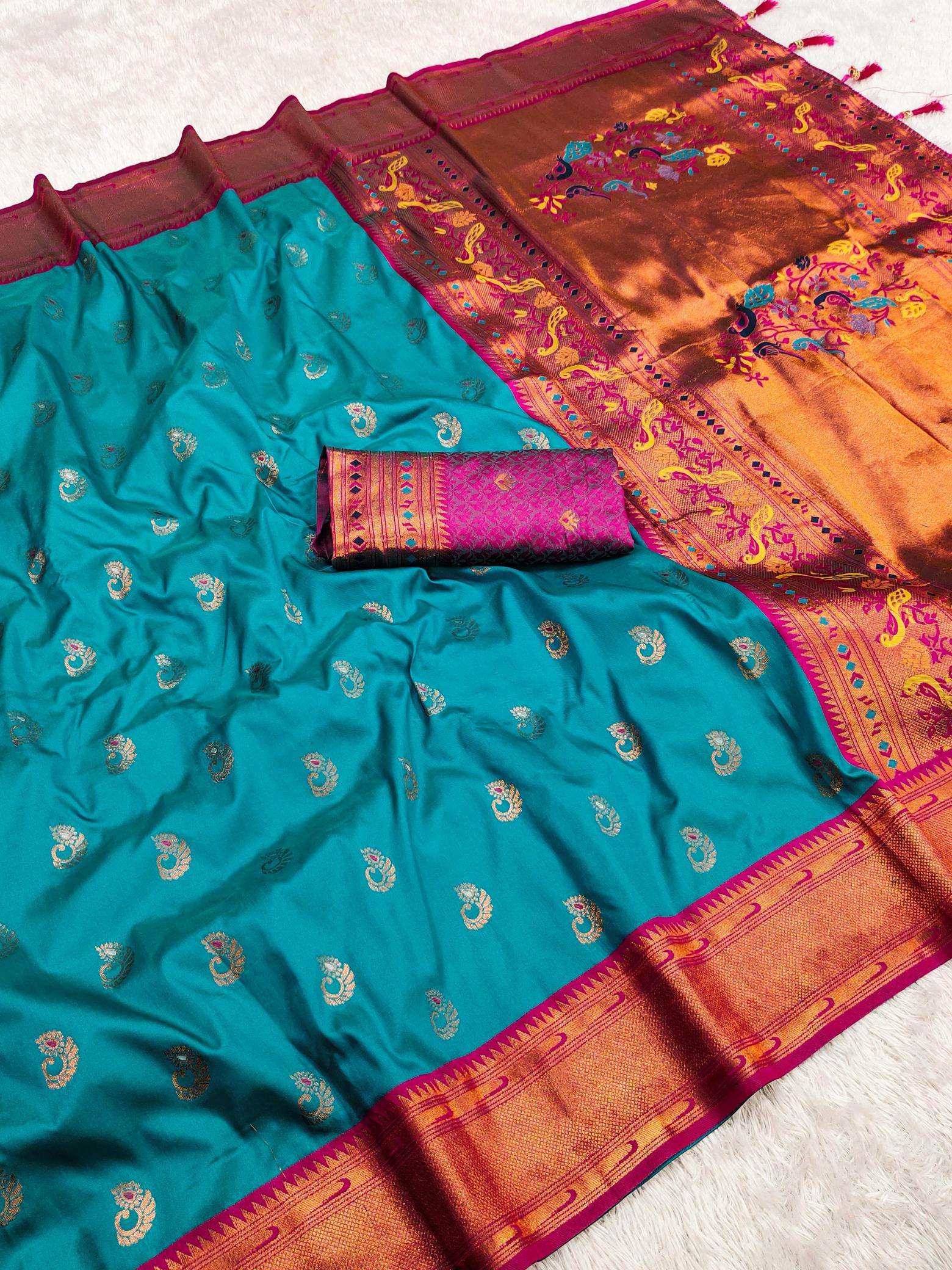 Nath paithani soft silk meenakari weawing rich pallu Wholesale saree market in mumbai