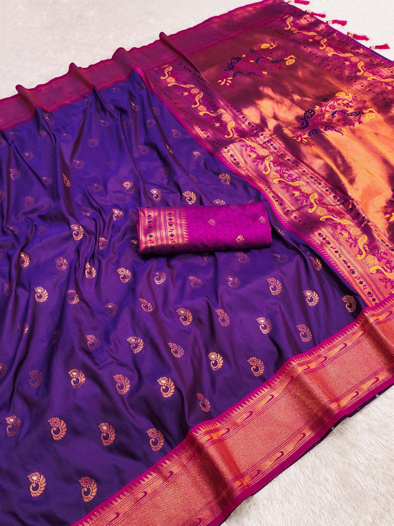 Nath paithani soft silk meenakari weawing rich pallu Wholesale saree market in mumbai