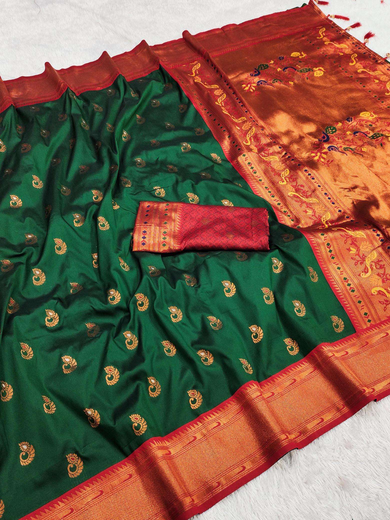 Nath paithani soft silk meenakari weawing rich pallu Wholesale saree market in mumbai