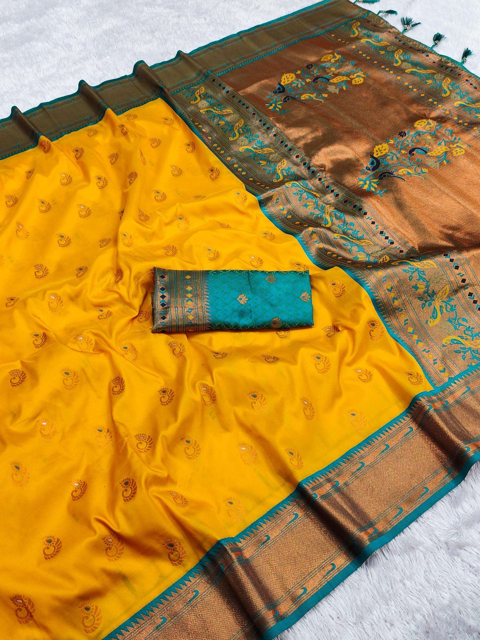 Nath paithani soft silk meenakari weawing rich pallu Wholesale saree market in mumbai