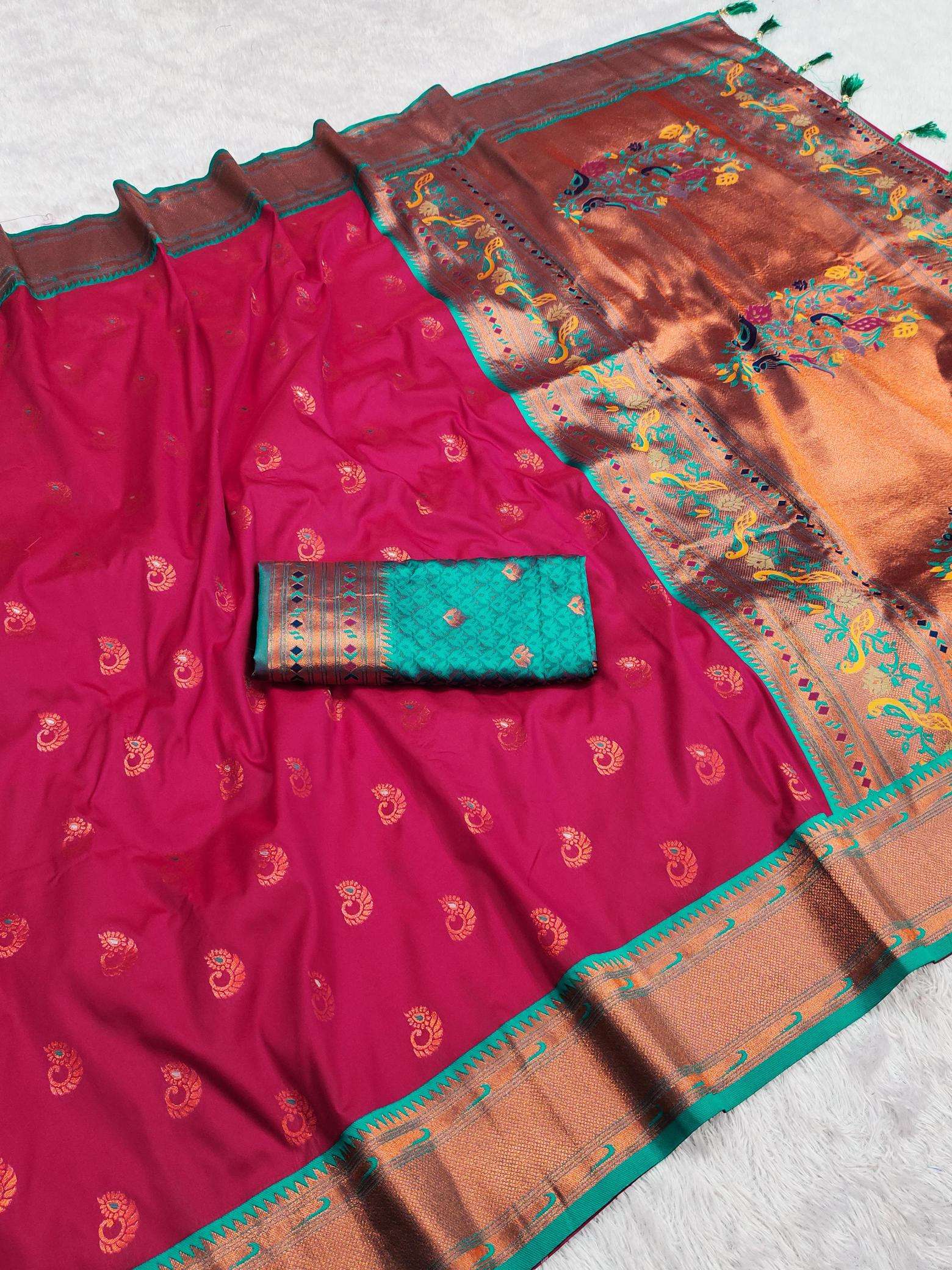 Nath paithani soft silk meenakari weawing rich pallu Wholesale saree market in mumbai