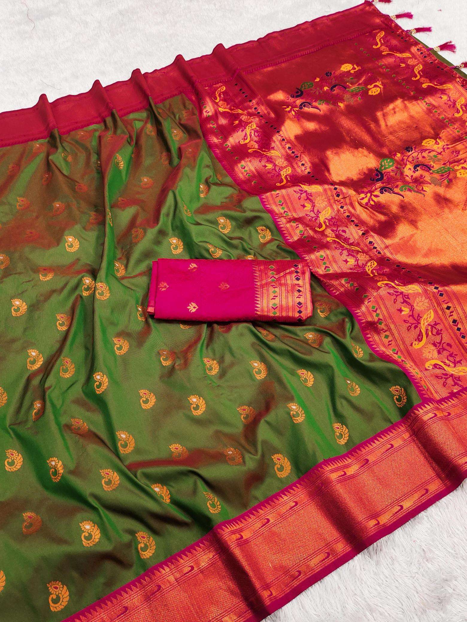 Nath paithani soft silk meenakari weawing rich pallu Wholesale saree market in mumbai