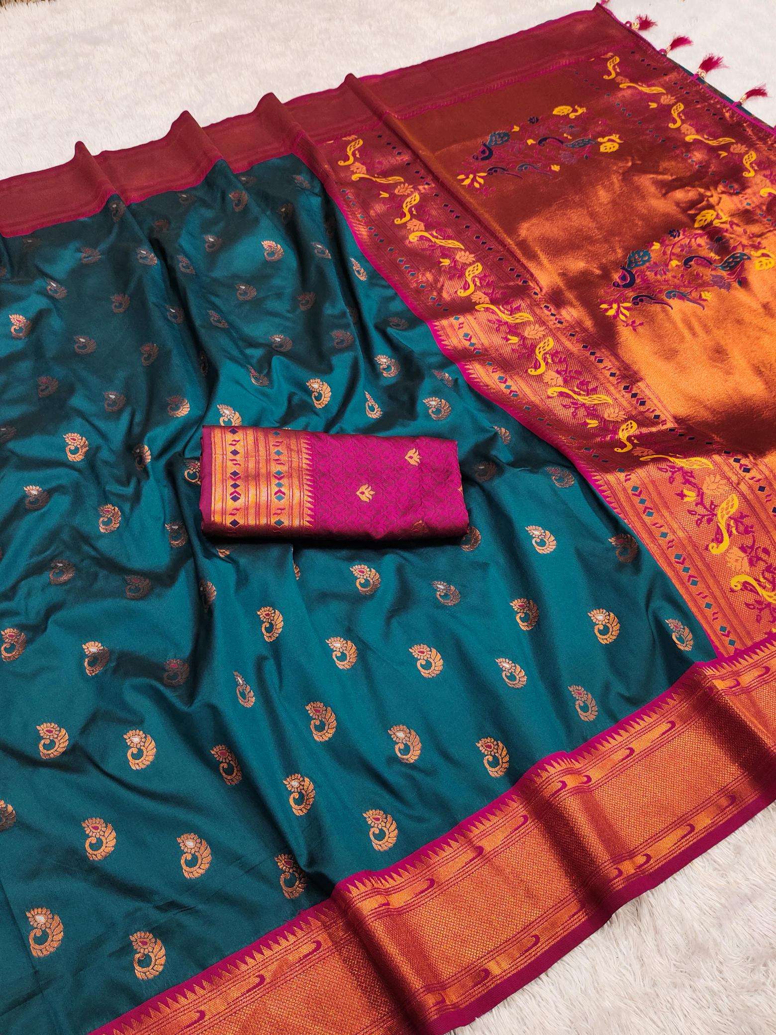 Nath paithani soft silk meenakari weawing rich pallu Wholesale saree market in mumbai