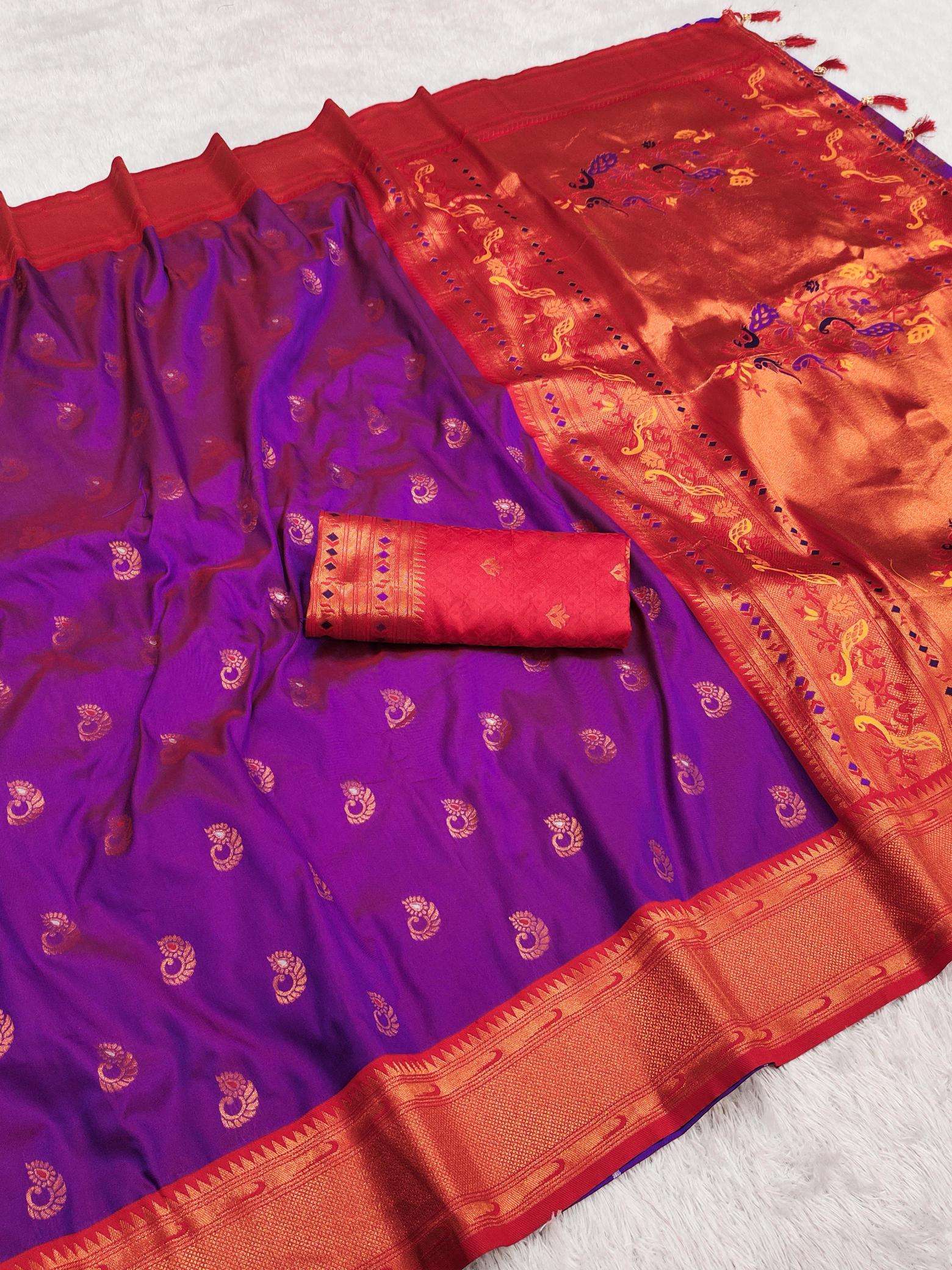 Nath paithani soft silk meenakari weawing rich pallu Wholesale saree market in mumbai
