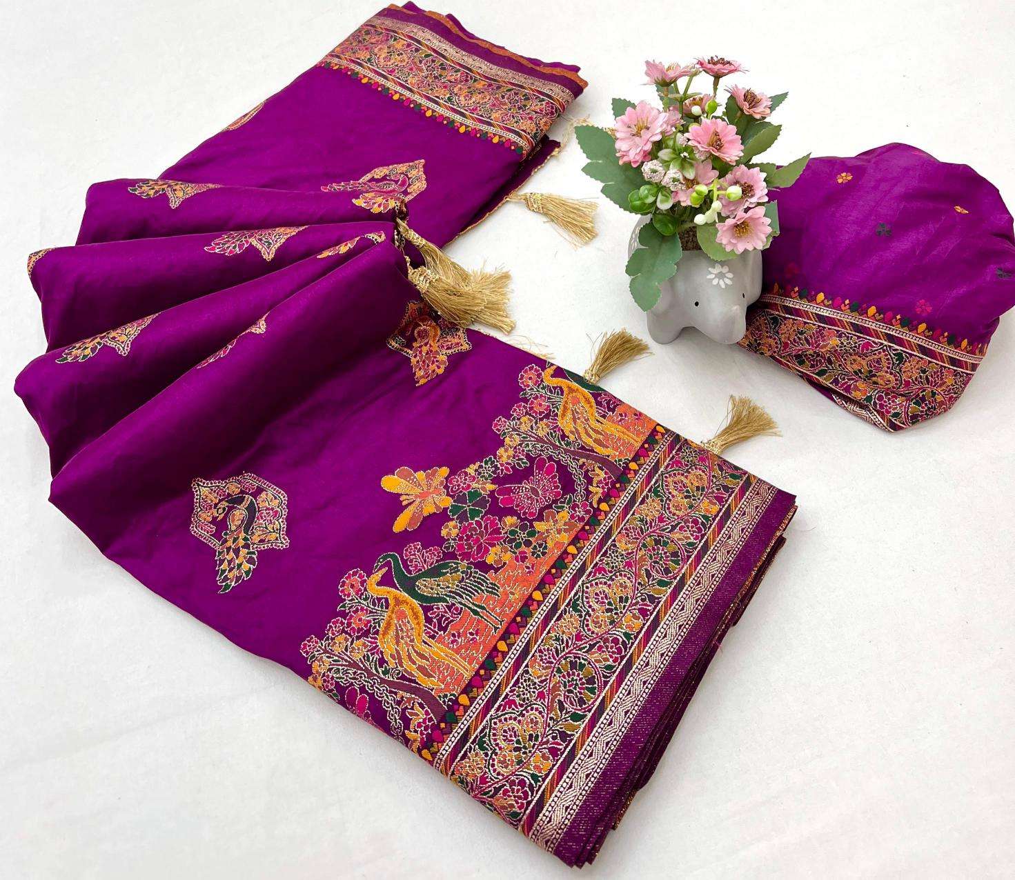 Pashmina silk kashmiri meenakari zari Bulk saree supplier in Delhi