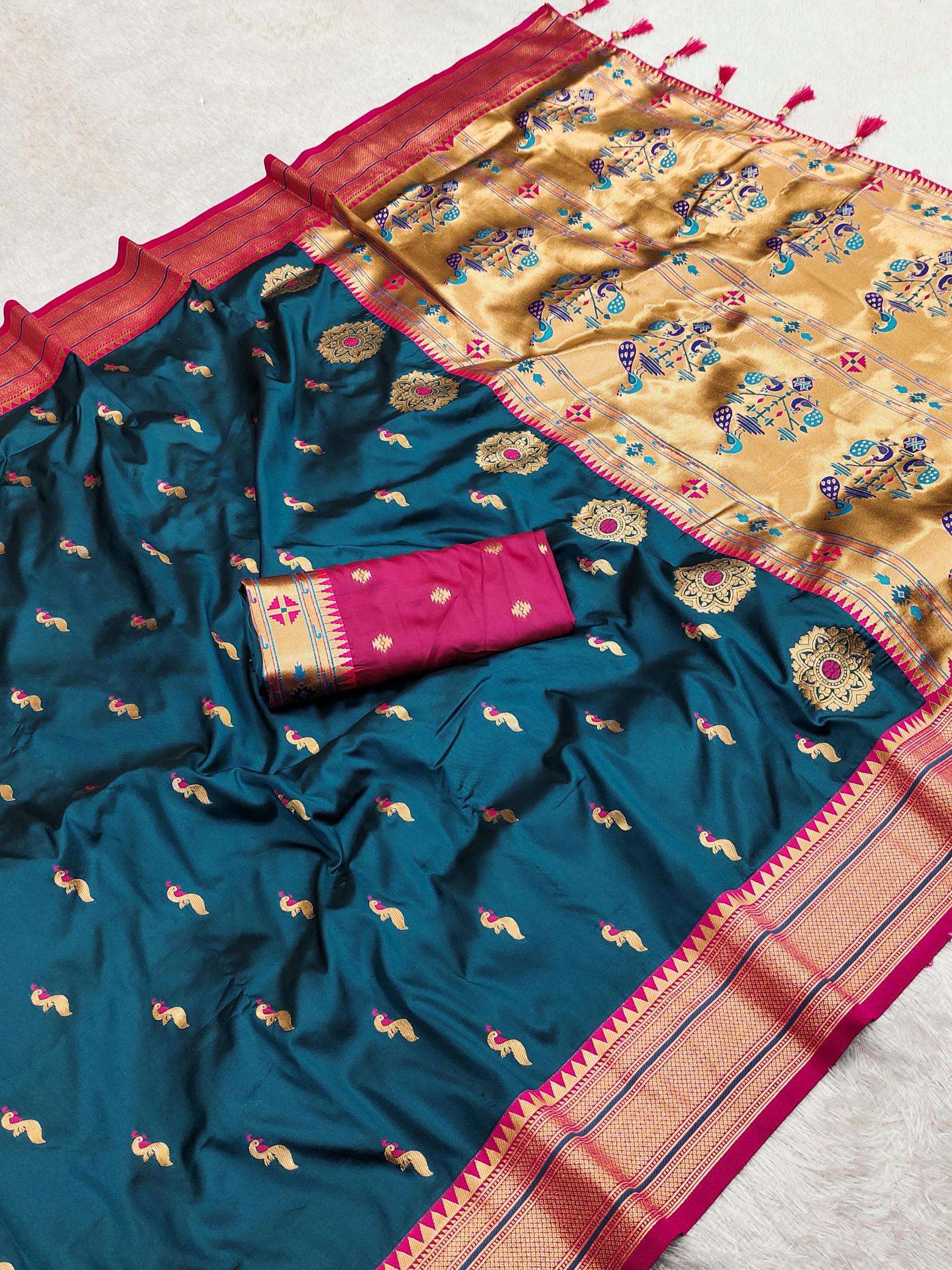 Peacock paithani soft silk zari Surat saree market