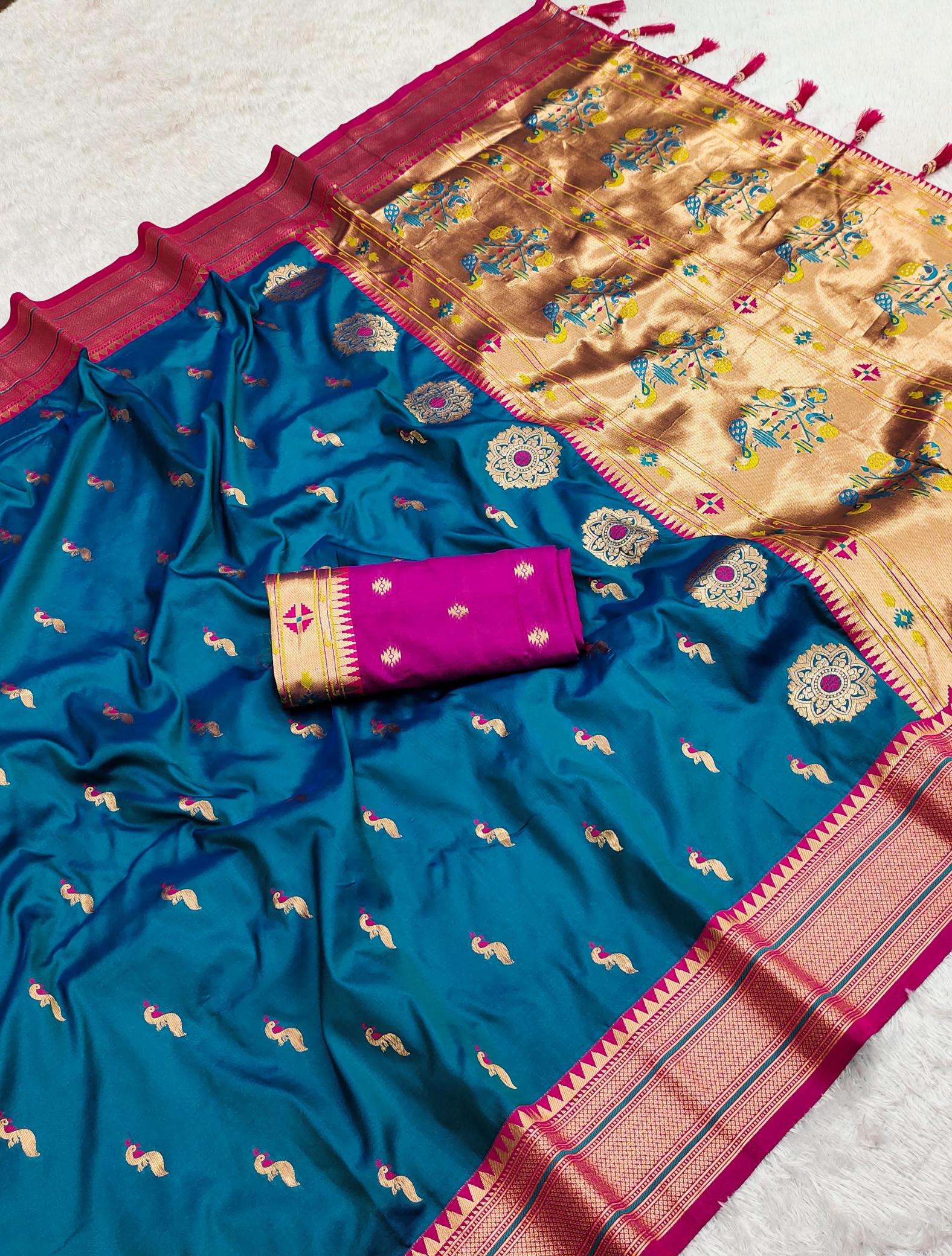 Peacock paithani soft silk zari Surat saree market