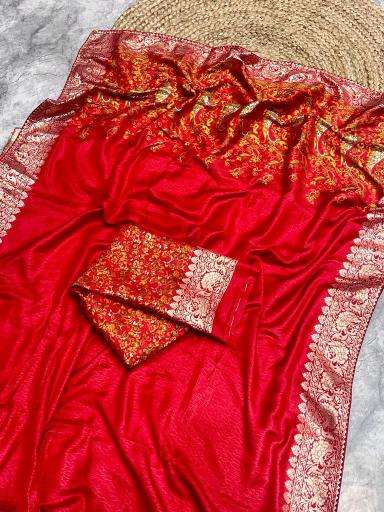 Pure kashmiri kadhai weaved russian cotton silk Saree wholesale market in India