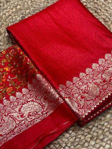 Pure kashmiri kadhai weaved russian cotton silk Saree wholesale market in India