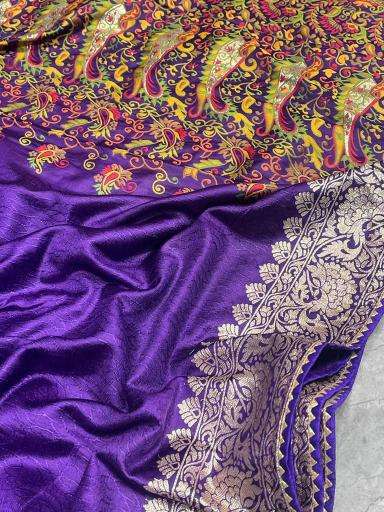 Pure kashmiri kadhai weaved russian cotton silk Saree wholesale market in India