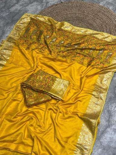 Pure kashmiri kadhai weaved russian cotton silk Saree wholesale market in India