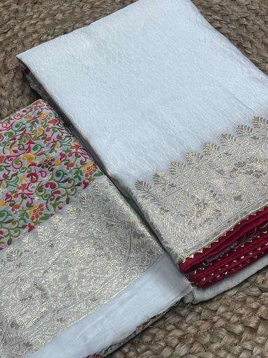 Pure kashmiri kadhai weaved russian cotton silk Saree wholesale market in India