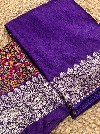 Pure kashmiri kadhai weaved russian cotton silk Saree wholesale market in India