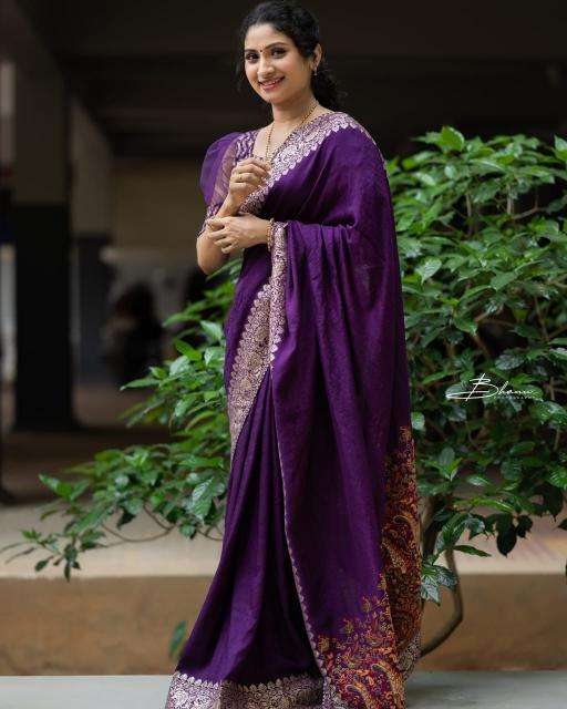Pure kashmiri kadhai weaved russian cotton silk Saree wholesale market in India