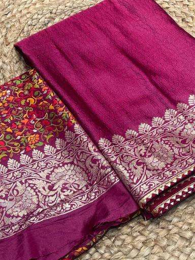 Pure kashmiri kadhai weaved russian cotton silk Saree wholesale market in India
