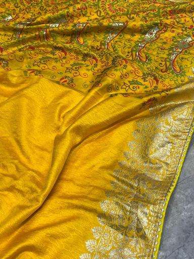 Pure kashmiri kadhai weaved russian cotton silk Saree wholesale market in India