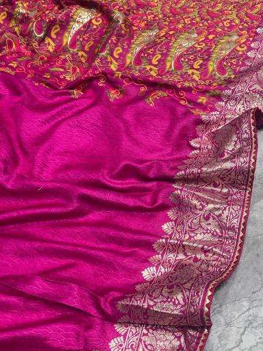 Pure kashmiri kadhai weaved russian cotton silk Saree wholesale market in India