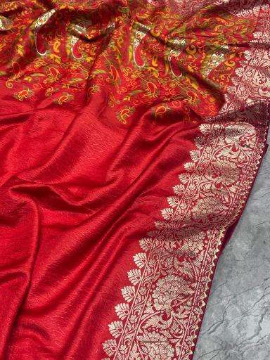 Pure kashmiri kadhai weaved russian cotton silk Saree wholesale market in India