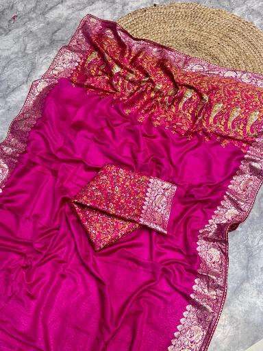 Pure kashmiri kadhai weaved russian cotton silk Saree wholesale market in India