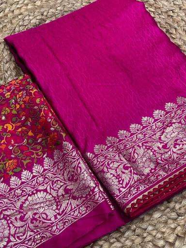 Pure kashmiri kadhai weaved russian cotton silk Saree wholesale market in India