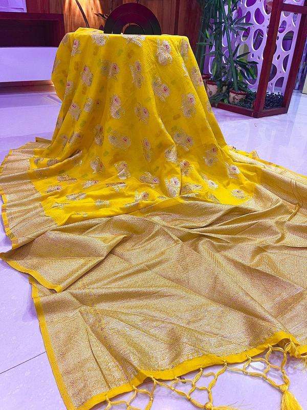 Pure soft khadi crepe silk with antique pallu Online Saree Sale