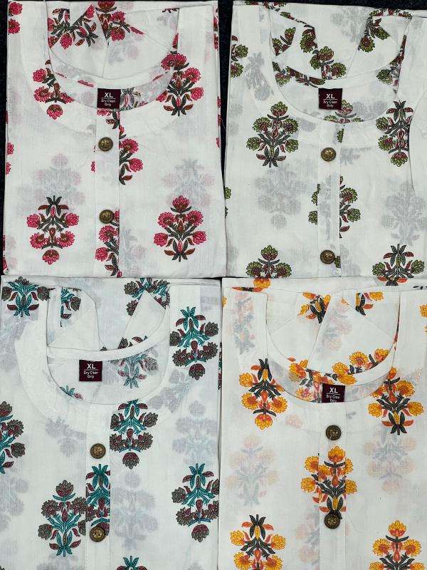 Shorya white straight rayon printed indian embroidered kurti tunic dresses