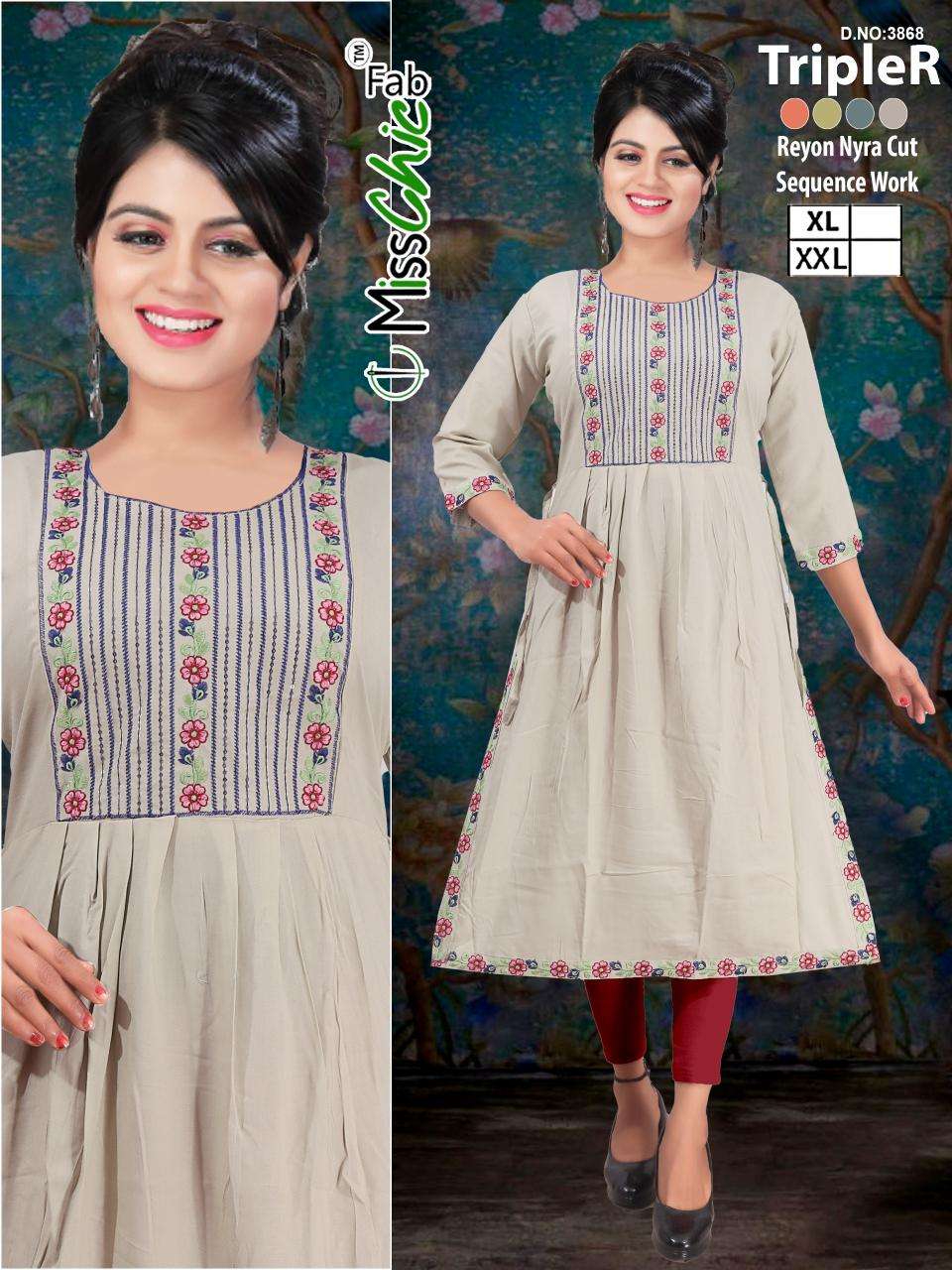 TripleR rayon embroidery indian designer kurtis