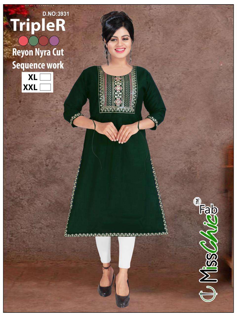 TripleR rayon embroidery indian designer kurtis