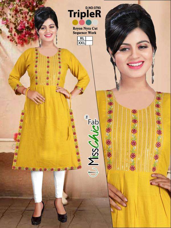 TripleR rayon embroidery indian designer kurtis