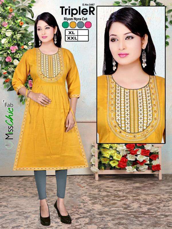 TripleR rayon embroidery indian designer kurtis