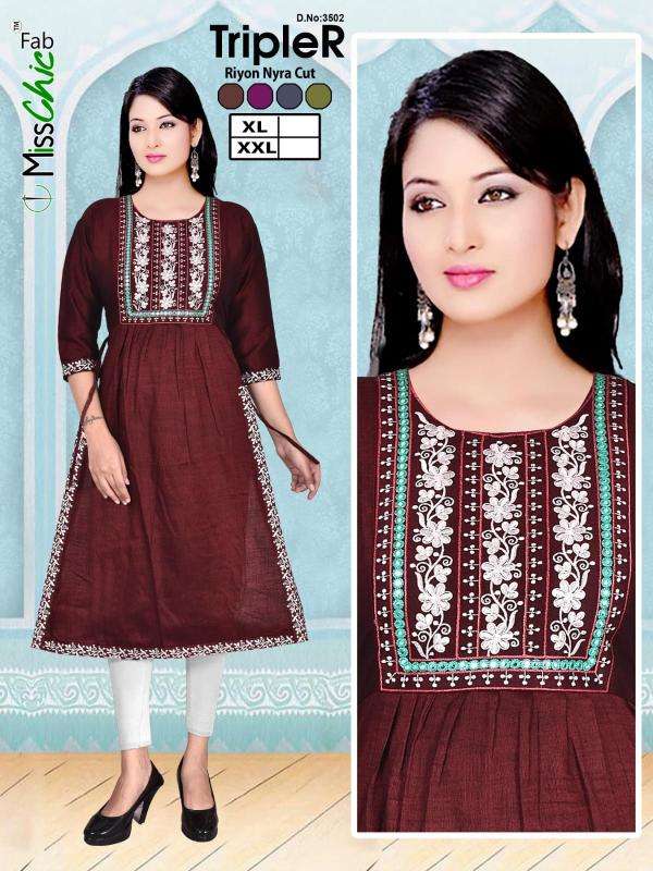 TripleR rayon embroidery indian designer kurtis